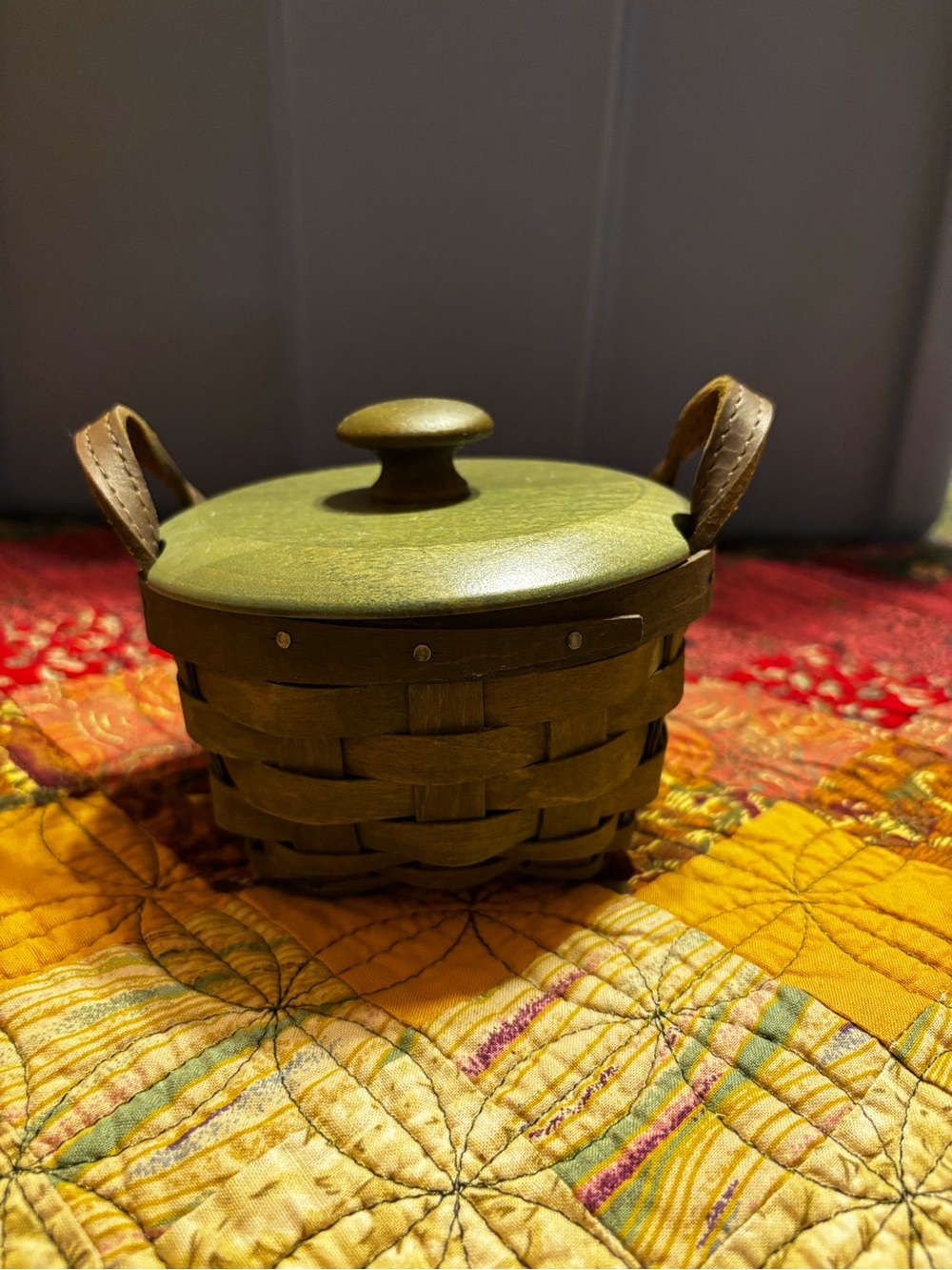 Longaberger Olive small basket with lid and protector